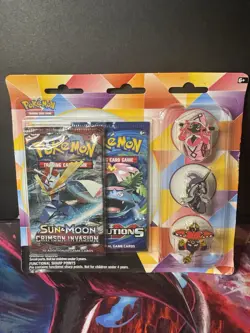 Pokemon XY Evolutions & Crimson Invasion Tapu pin Set Blister 2 Booster Packs - Image 1