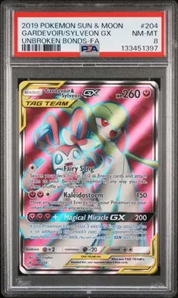 2019 POKEMON SUN & MOON UNBROKEN BONDS FULL ART/GARDEVOIR & SYLVEON GX PSA 8 - Image 1