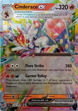 028/142 CINDERACE EX DOUBLE RARE STELLAR CROWN POKEMON CARD - Image 1