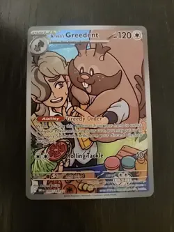 Pokemon TCG Arven's Greedent Holo Card 205/182 Sv10: Destined Rivals NM - Image 1