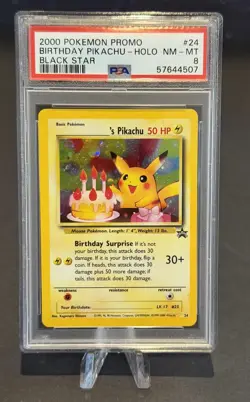 2000 Pokemon Black Star Promo English Card - PSA 8 - Birthday Pikachu Holo #24 - Image 1