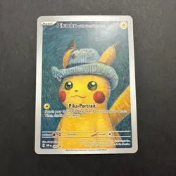 Pikachu with Grey Felt Hat 'CUSTOM Fan Art MADE' Van Gogh Pokemon Promo Card - Image 1