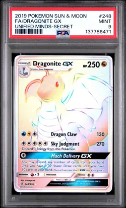 2019 POKEMON SUN & MOON UNIFIED MINDS SECRET #248 FULL ART/DRAGONITE GX PSA 9 - Image 1