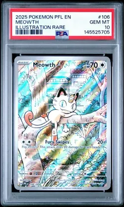 2025 POKEMON PFL EN-PHANTASMAL FLAMES #106 MEOWTH ILLUSTRATION RARE PSA 10 - Image 1