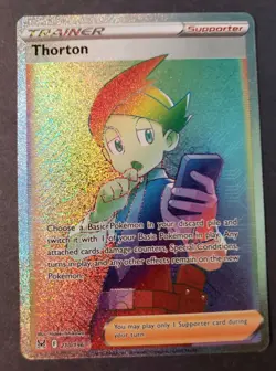 Pokemon Thorton Rainbow Secret Rare Full Art Trainer 210/196 Lost Origin Card NM - Image 1