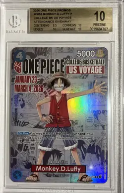 BGS 10 PRISTINE One Piece Card Monkey.D.Luffy US College Basketball Voyage Promo - Image 1