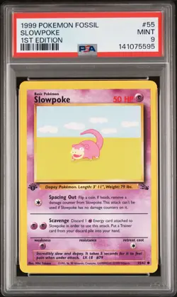 1999 POKEMON FOSSIL 1ST ED #55 SLOWPOKE PSA 9 - Image 1