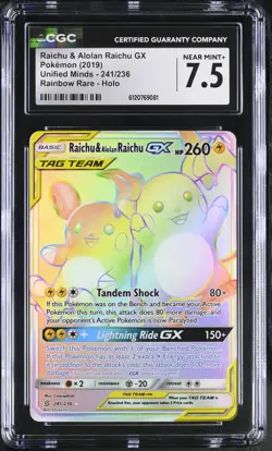CGC 7.5 Raichu & Alolan Raichu GX 241/236 Rainbow Unified Minds Pokemon Card - Image 1