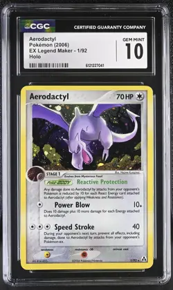 CGC 10 GEM MINT Aerodactyl 2006 EX Legend Maker 1/92 Holo Pokemon Card - Image 1