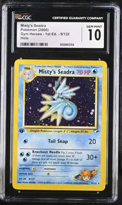 CGC 10 Misty's Seadra Gym Heroes 1st Edition 9/132 Holo Pokemon Card - Image 1