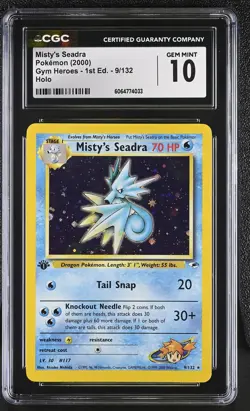 CGC 10 GEM MINT Misty's Seadra Gym Heroes 1st Edition 9/132 Holo Pokemon Card - Image 1