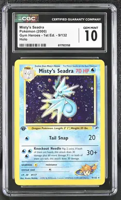 CGC 10 Misty's Seadra Gym Heroes 1st Edition 9/132 Holo SWIRL Pokemon Card - Image 1