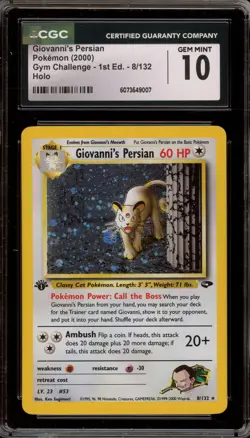 Pokemon Giovanni's Persian Gym Challenge 1st Ed Holo Rare #8 CGC 10 Gem Mint - Image 1