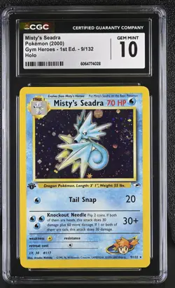 CGC 10 GEM MINT Misty's Seadra Gym Heroes 1st Edition 9/132 Holo SWIRL Pokemon - Image 1