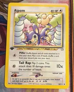Pokemon, Aipom, 26/111, Neo Genesis, 1st Edition, WOTC, LP/NM Condition. - Image 1