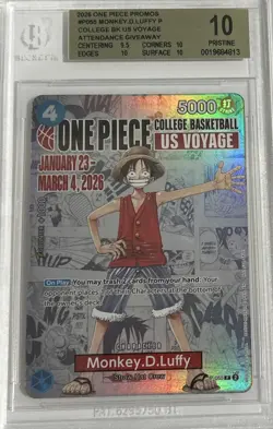 BGS 10 PRISTINE One Piece Card Monkey.D.Luffy US College Basketball Voyage Promo - Image 1