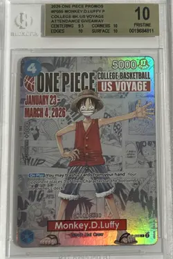 BGS 10 PRISTINE One Piece Card Monkey.D.Luffy US College Basketball Voyage Promo - Image 1