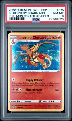 Pokemon Special Delivery Charizard Holo SWSH075 Promo 2022 PSA 8 - Image 1