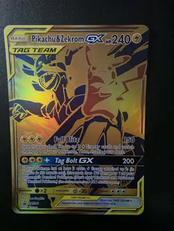 Pokemon Pikachu and Zekrom TCG Gold GX Promo Card SM248 Jumbo - Image 1