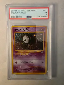 Pokemon Unown A Neo 2 Japanese Holo Rare #201 - Graded EXCELLENT PSA 5 - Image 1