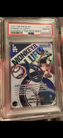 PSA 10 2025 One Piece Monkey D. Luffy Dodgers X One Piece Night EB02-010 - Image 1