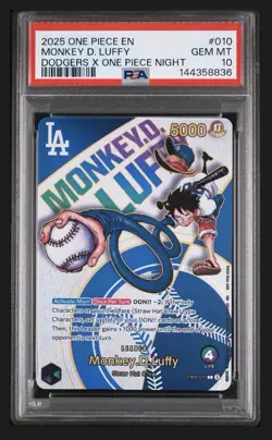 PSA 10 2025 One Piece Monkey D. Luffy Dodgers X One Piece Night EB02-010 - Image 2