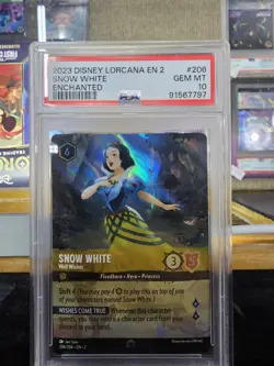 2023 DISNEY LORCANA EN 2-RISE OF THE FLOODBORN SNOW WHITE 206 WELL WISHER PSA 10 - Image 4