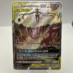 Pokemon TCG Espeon & Deoxys GX Tag Team SM240 Black Star Promo Full Art Holo LP - Image 1