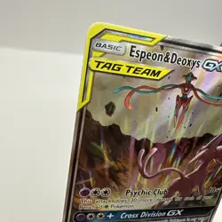 Pokemon TCG Espeon & Deoxys GX Tag Team SM240 Black Star Promo Full Art Holo LP - Image 2