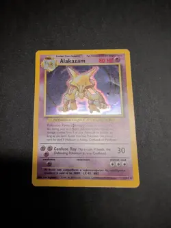 Pokemon TCG Alakazam Base Set Holo Card 1/102 Unlimited Rare Damaged - Image 1