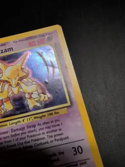 Pokemon TCG Alakazam Base Set Holo Card 1/102 Unlimited Rare Damaged - Image 2