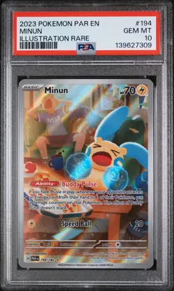 2023 POKEMON PAR EN-PARADOX RIFT ILLUSTRATION RARE #194 MINUN PSA 10 - Image 1