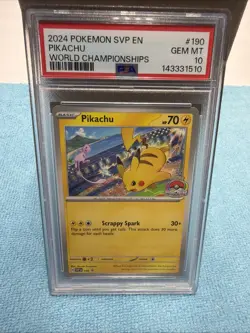 2024 POKEMON SVP EN-SV BLACK STAR PROMO WORLD CHAMPIONSHIPS #190 PIKACHU PSA 10 - Image 1