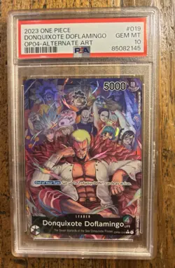 Donquixote Doflamingo OP04-019 Kingdoms of Intrigue Foil Alt Art Leader PSA 10 - Image 1
