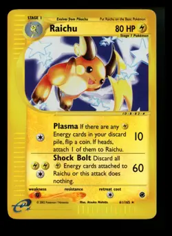 Raichu 61/165 Expedition 2002 Reverse Rare Holo e-Series Pokemon Card TCG - Image 1