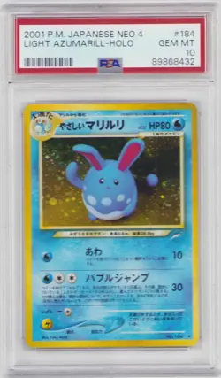 LIGHT AZUMARILL 1ST ED HOLO #184 POKEMON NEO 4 SWIRL! BGS #0016838211 GEM10 2002 - Image 1