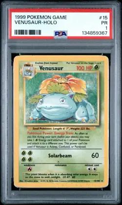 PSA 1 Venusaur 15/102 Base Set Holo Foil 1999 Pokemon WoTC PR - Image 1