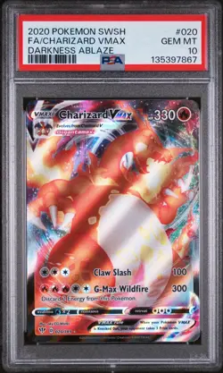 2020 POKEMON DARKNESS ABLAZE FULL ART CHARIZARD VMAX 020/189 PSA 10 GEM MINT - Image 1