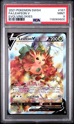 2021 POKEMON SWORD & SHIELD EVOLVING SKIES #167 FULL ART/LEAFEON V PSA 9 - Image 1