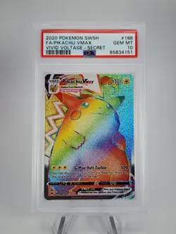 2020 POKEMON SWORD & SHIELD VIVID VOLTAGE SECRET FULL ART/PIKACHU VMAX PSA 10 - Image 1
