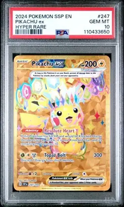 2024 Pokemon Surging Sparks Pikachu ex #247 Hyper Rare PSA 10 - Image 1