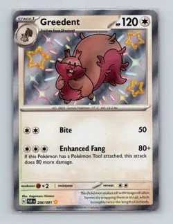 Greedent 206 2024 Pokemon Paldean Fates Shiny Rare Holo Card NM+ - Image 1