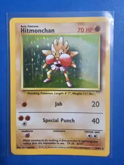 Pokemon TCG Hitmonchan Base Set Holo Unlimited Rare Card 7/102 Vintage - Image 1