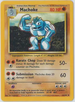Machoke 34/102 Uncommon Base Set Unlimited 1999 Vintage WotC Pokemon Card LP - Image 1