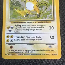 Pokemon TCG Raichu Base Set Holo Card 14/102 Unlimited Rare MP - Image 3