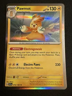 POKEMON TCG: PAWMOT 076/198 SCARLET VIOLET BASE SET HOLO RARE NM - Image 1