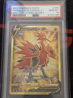 Pokemon Galarian Zapdos v TCG Card 182/172 Brilliant Stars Gold Secret PSA 10 - Image 1