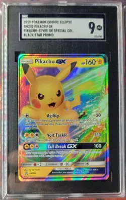 2019 Pokemon Pikachu GX #SM232 Black Star Promo SGC 9 Full Art POP of 6 - Image 1