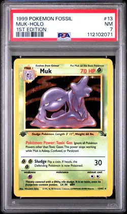 Pokemon Muk 13/62 Fossil Holo - 1st Edition - PSA 7 - Graded Trading Card NM - Image 1