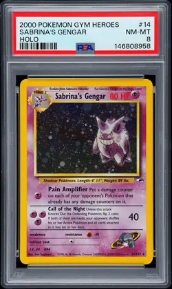 2000 POKEMON GYM HEROES HOLO #14 SABRINA'S GENGAR PSA 8 - Image 1